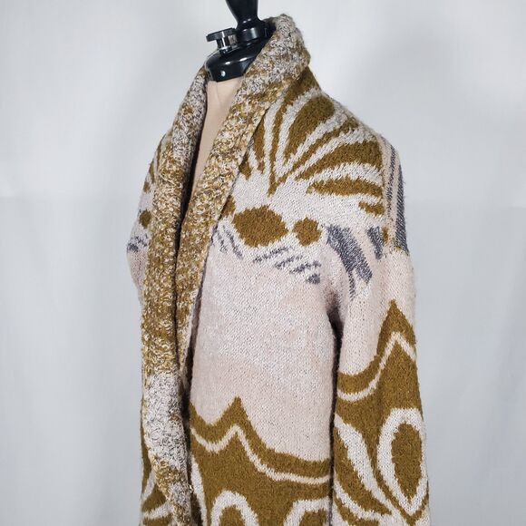 Free People Women’s Cardigan XS Green Cream Long Sleeve Sweater Oversized Boho - Picture 4 of 11